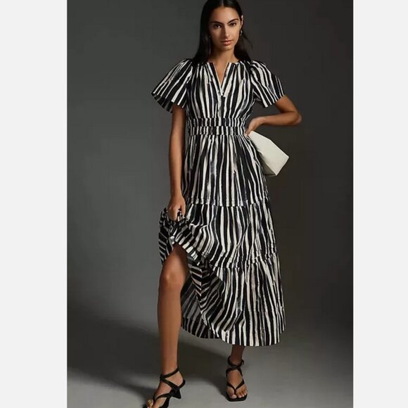 Anthropologie 2X The Somerset Maxi Dress Carbon Black Stripes New Plus New - Picture 5 of 8